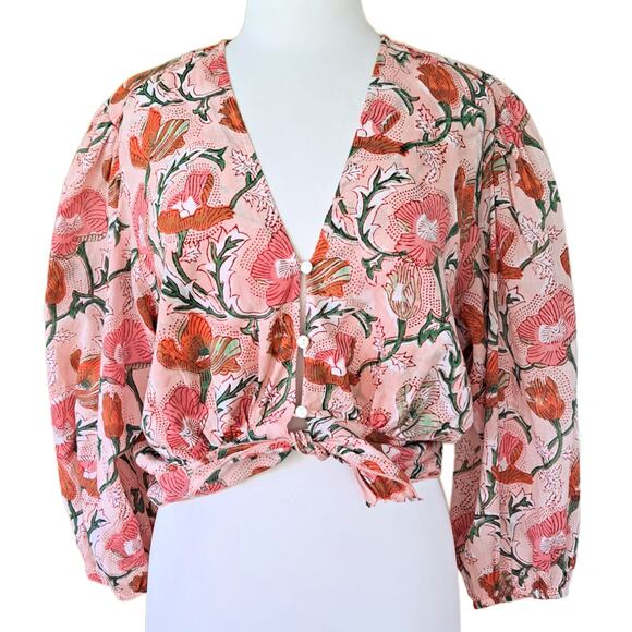 Desert Queen Gypsy Cropped Top in Pink Rich Poppy Floral Print L / 8 - Picture 1 of 12